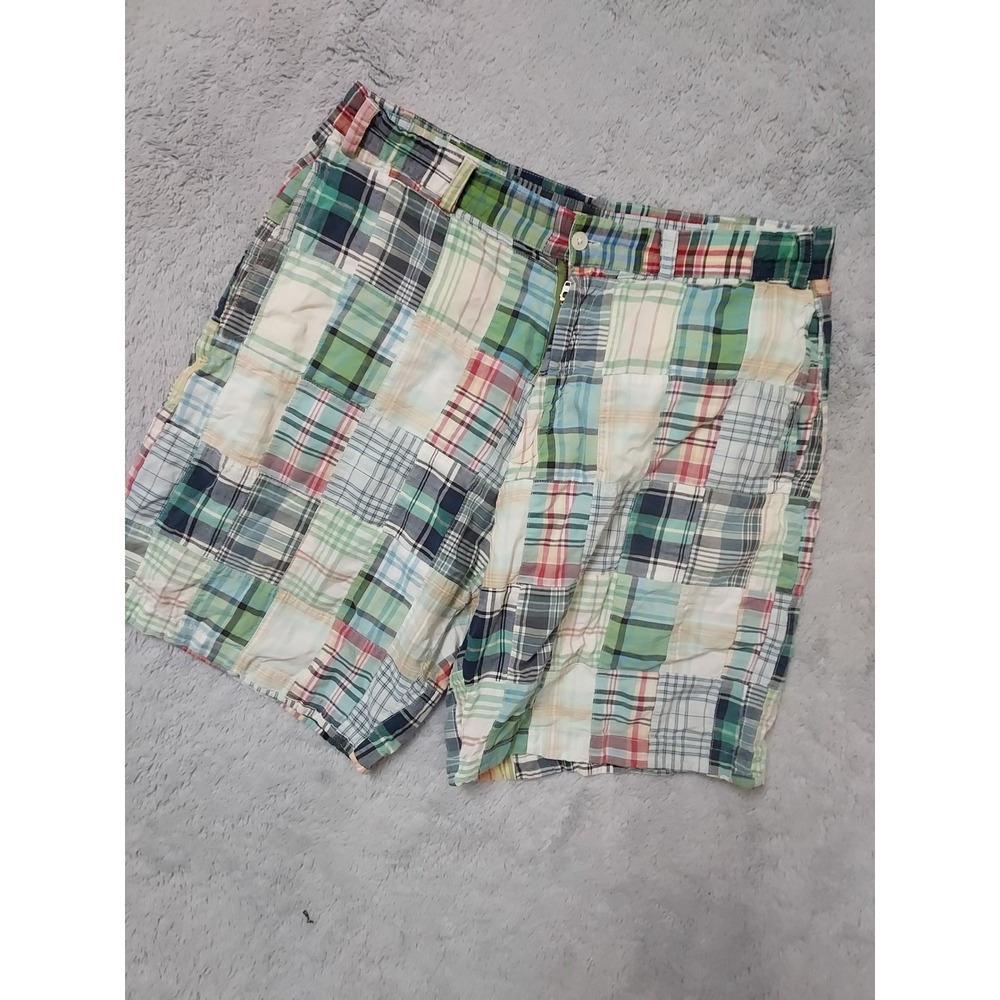 Vintage Peter Millar Shorts Mens 34 Patchwork Madras Plaid Coloful Green Golf